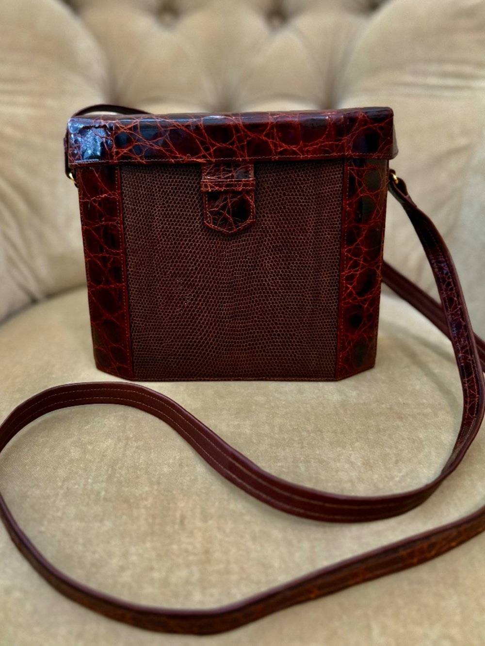 VTG Auth LUC BENOIT Genuine Crocodile & Lizard Minaudiere Crossbody Box Bag